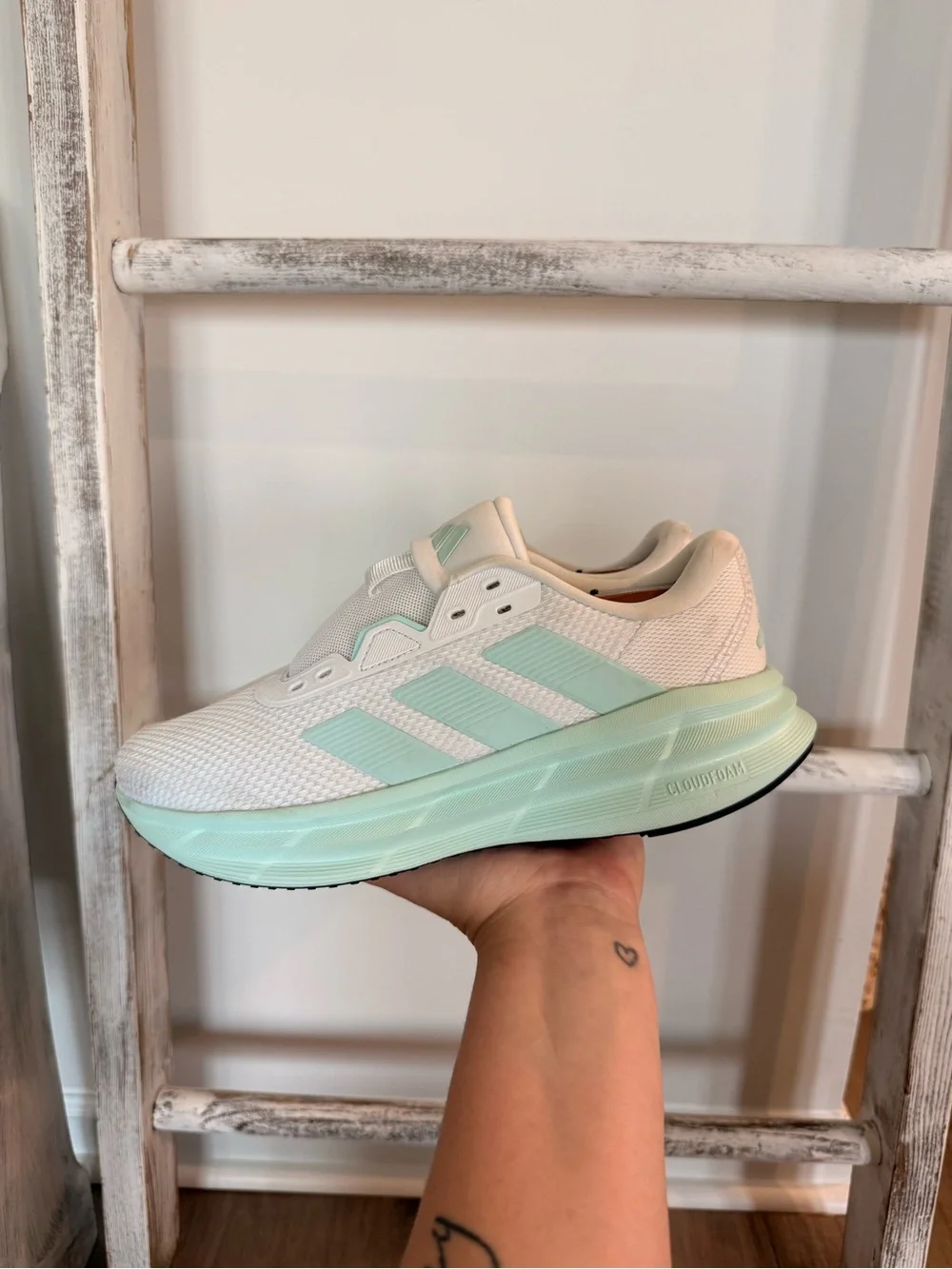 Adidas Galaxy 7 W Running Shoes White Mint Green Women's Size 7.5 No Laces
